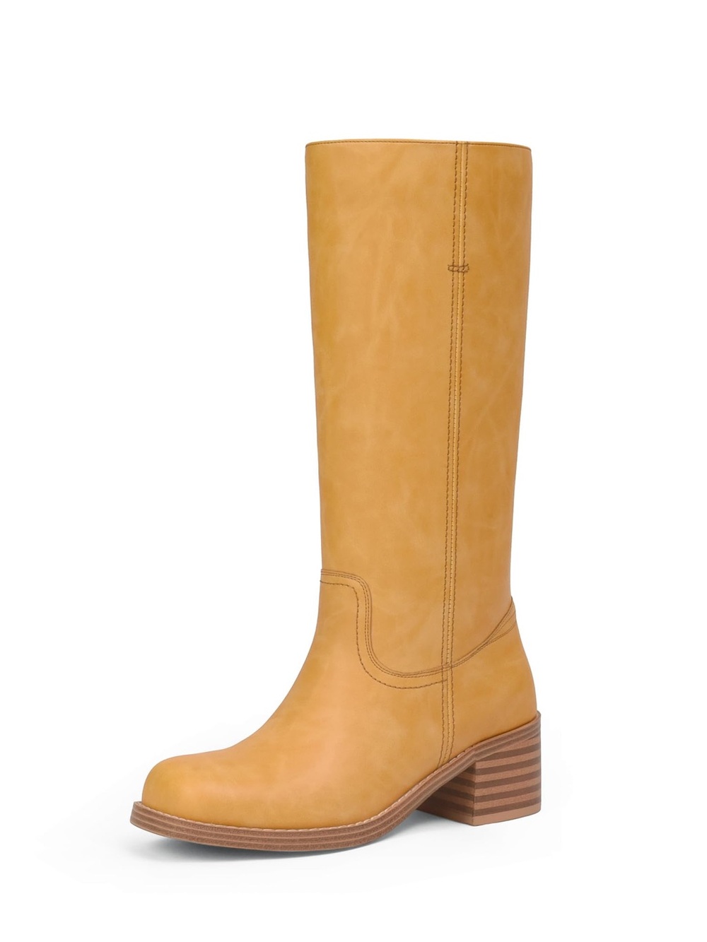 Adolilove Banana Yellow Mid-Calf Chunky Block Heel Boots